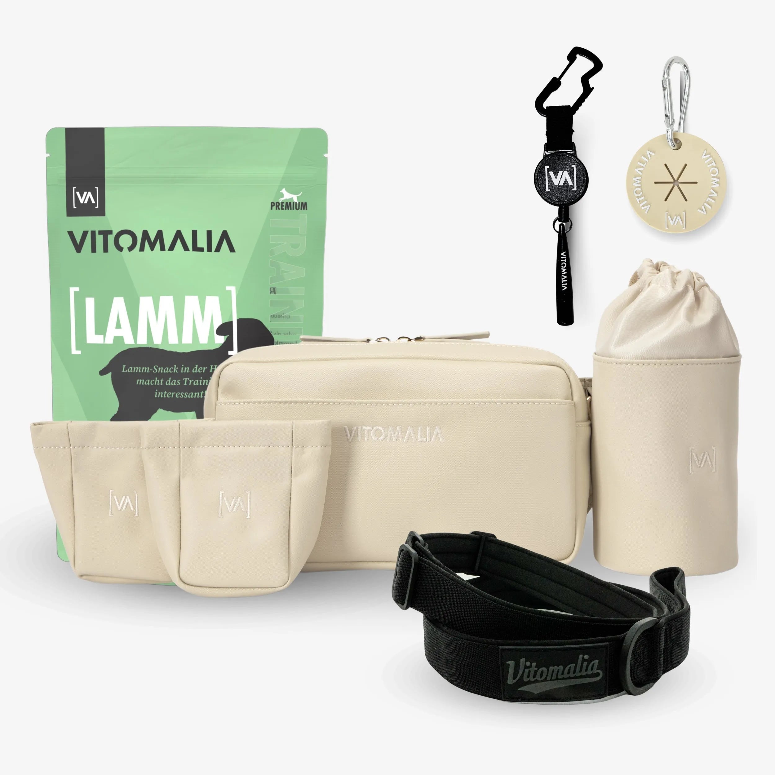 Bundle - Set completo para pasear al perro cordero beige - Con práctica Riñonera