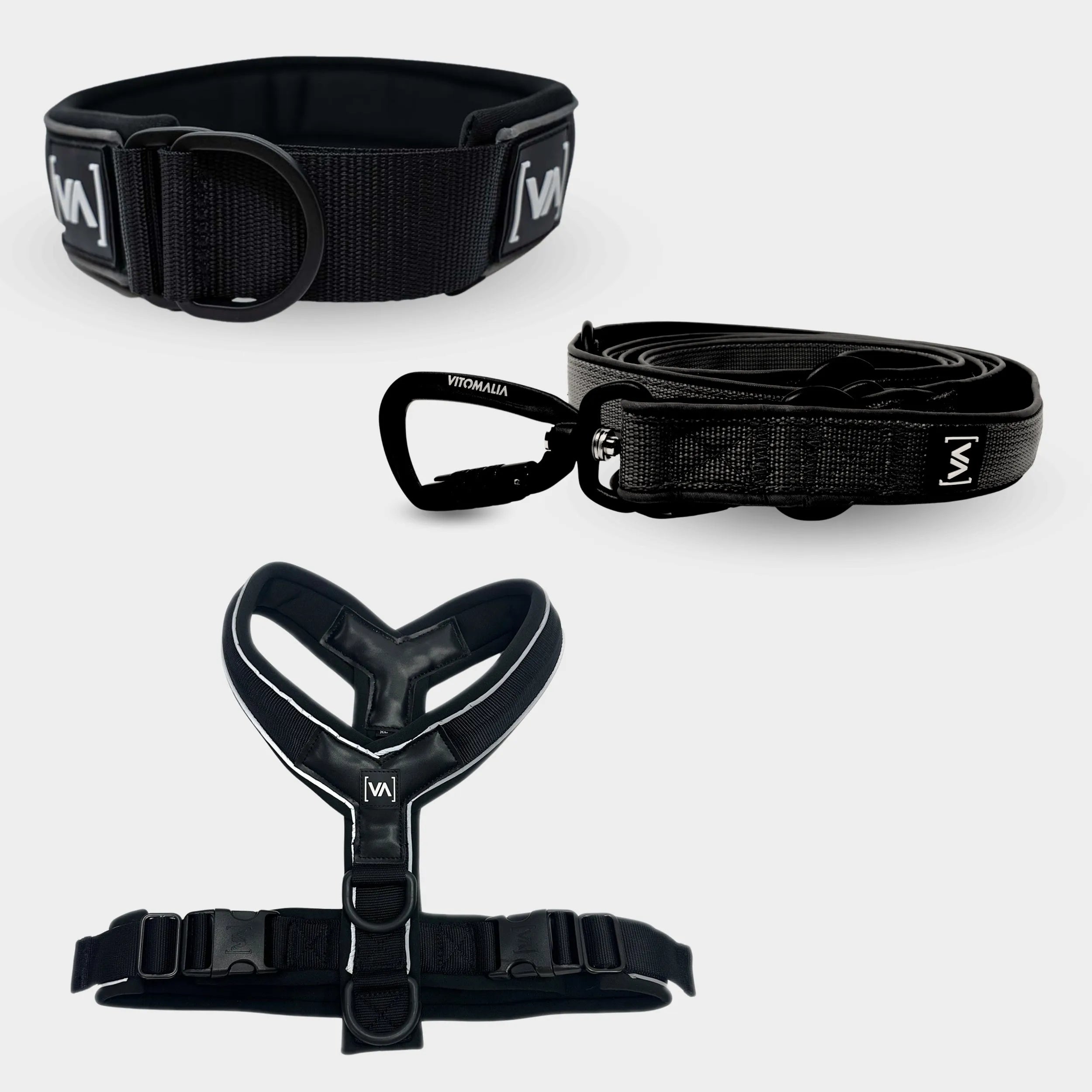 Bundle Easy Go Edition Black Set - Pull stop collar + Y-Harness + 2.2m adjustable Dog Leash