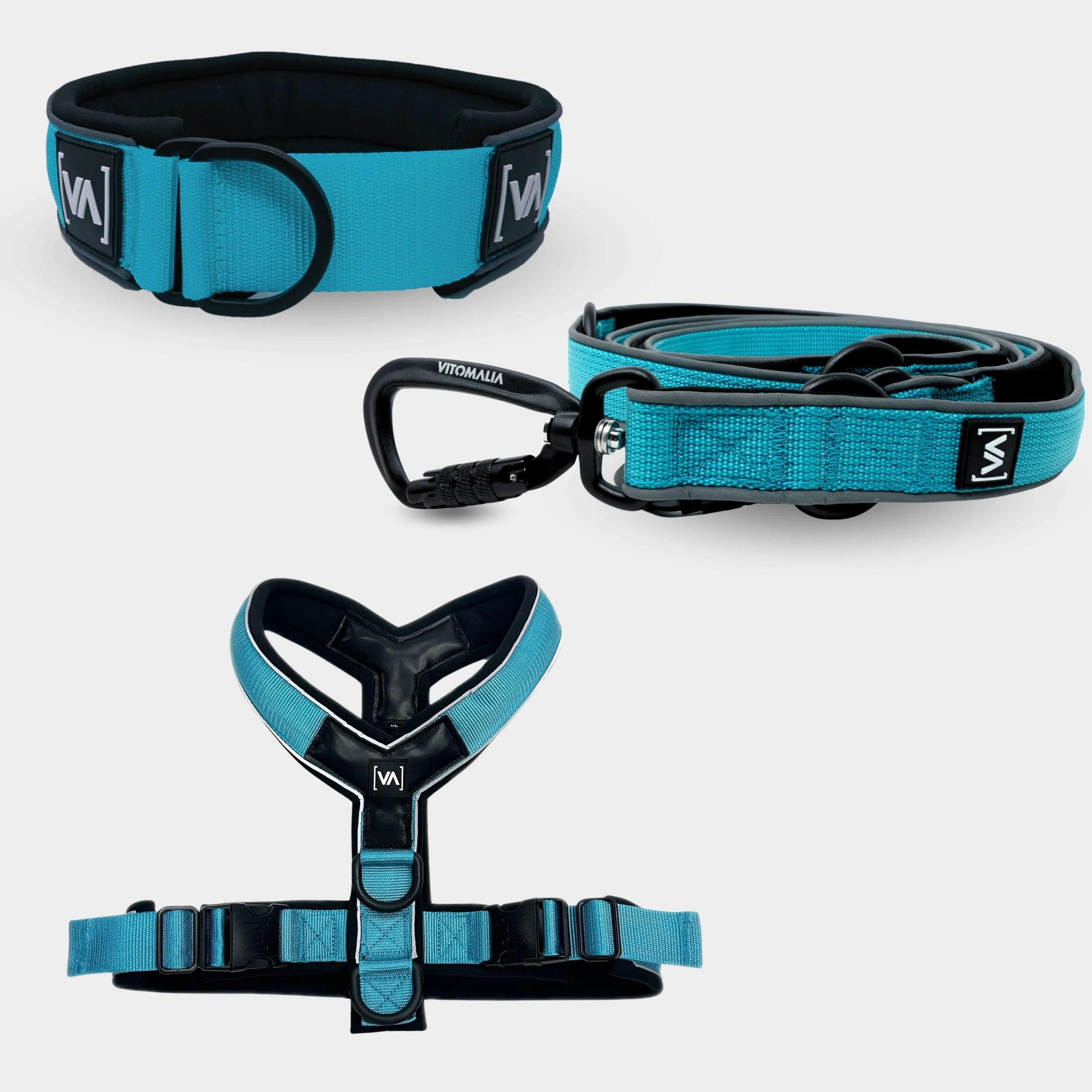 Bundle Easy Go Edition Turquoise Set - Collar con tope de tiro + Arnés en Y + Correa para perro ajustable Correa para perro de 2,2 m