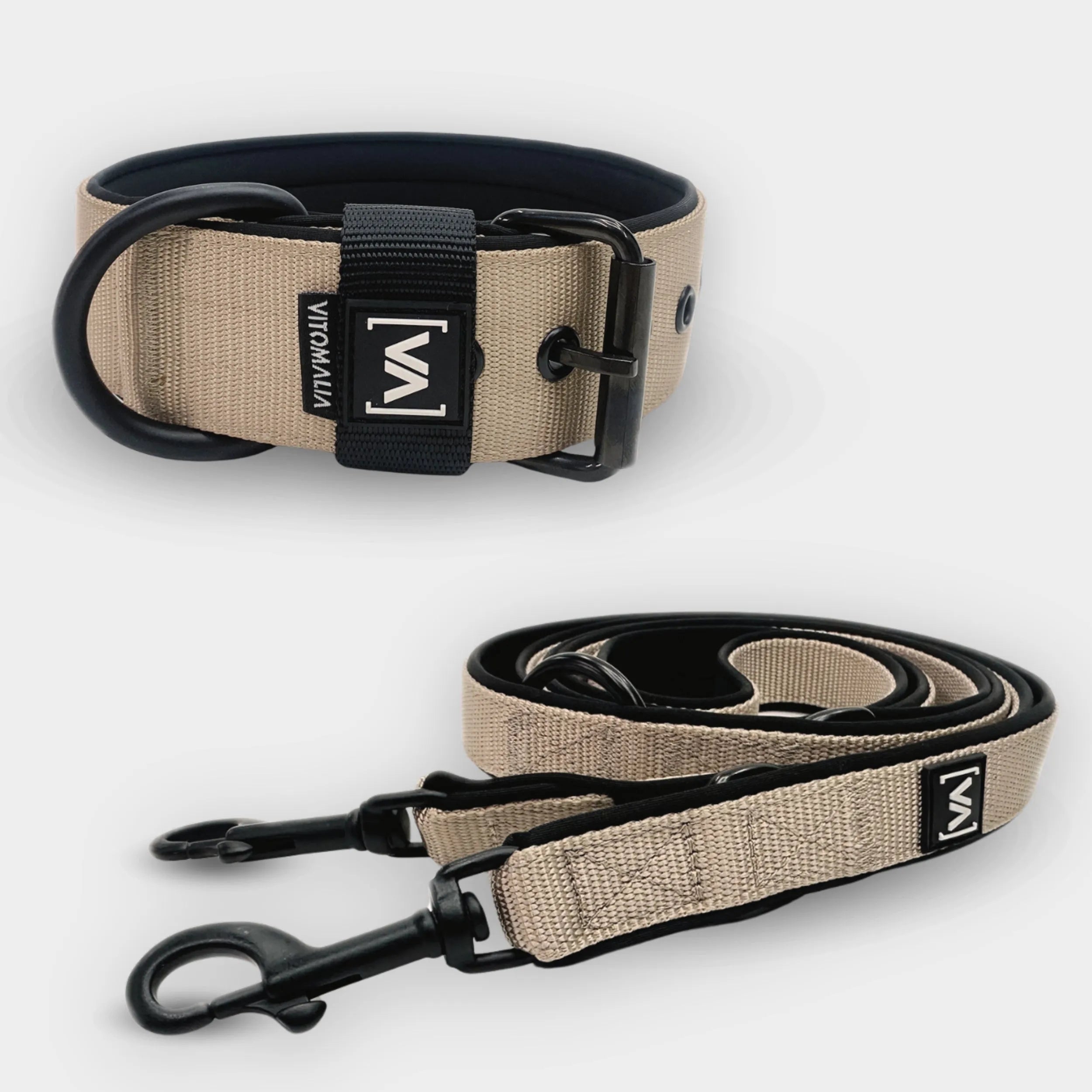 Conjunto Classic Nero Edition Beige - Collar + Correa para perro ajustable triple de 2,2 m