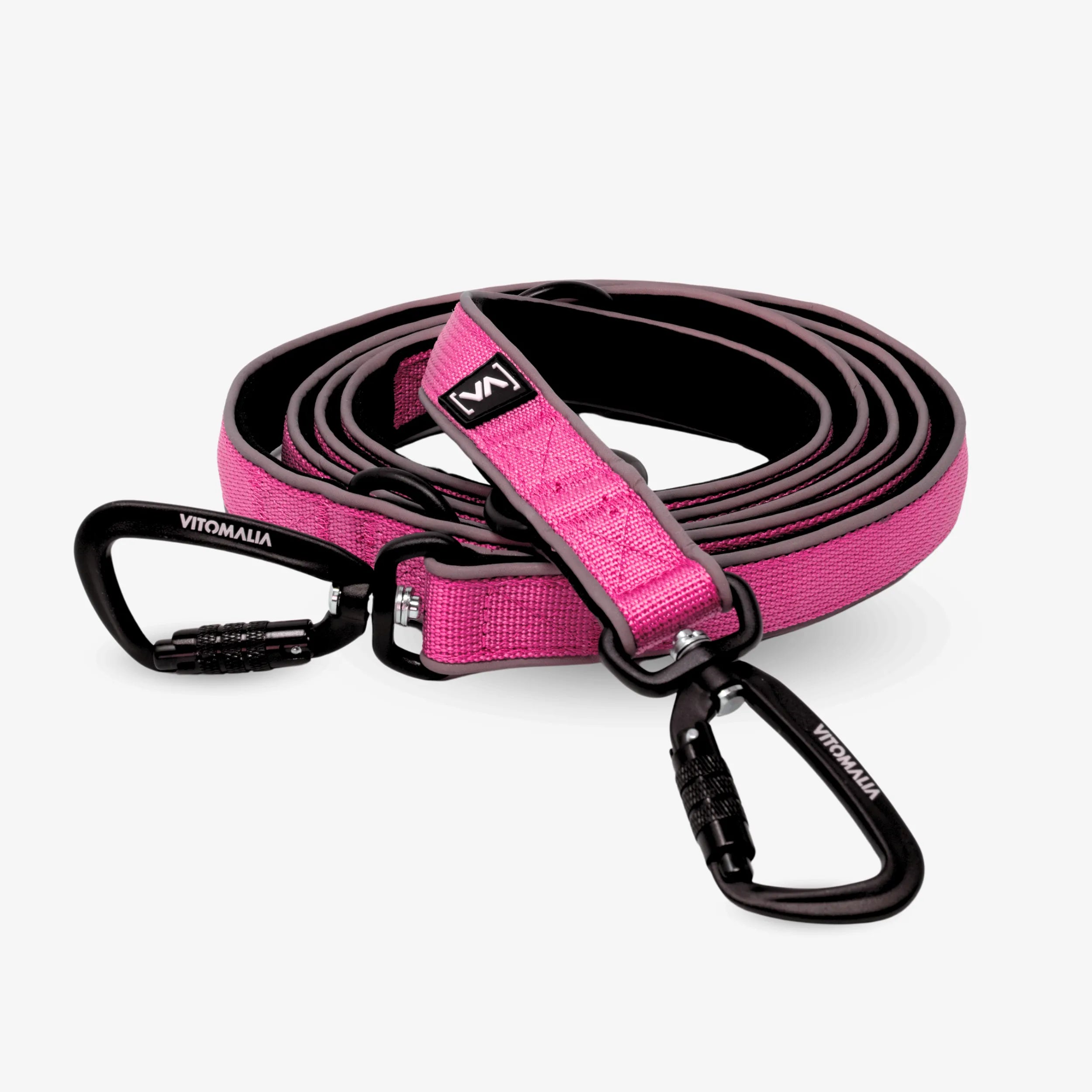 Leichte Hundeleine mit Reflextionsstreifen und Sicherheitskarabiner in Pink: 3-fach verstellbar - Easy Go Edition - Vitomalia - Hundeleine Easy Go Edition