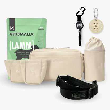Bundle - Set completo para pasear al perro cordero beige - Con práctica Riñonera