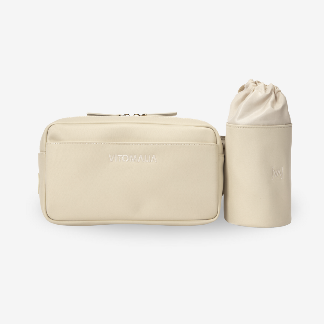 Multifunktionale Gassitasche für Hundebesitzer als Bauchtasche in Beige: Mit herausnehmbaren Leckerlifächern, Kotbeutelspender und Wasserflaschenhalter - Vitomalia - Gassitasche