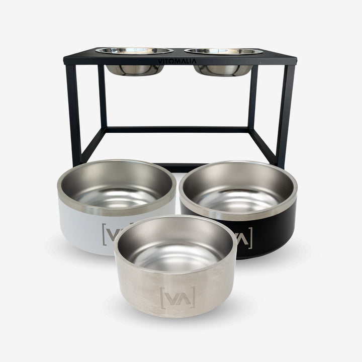 Bundle - Luxurious 2-piece Feeding Station for style-conscious dogs - 3-piece bowl set Easy Go Edition