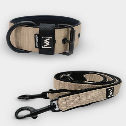 Bundle Classic Nero Edition Beige Set - Collar + 2.2m triple adjustable Dog Leash
