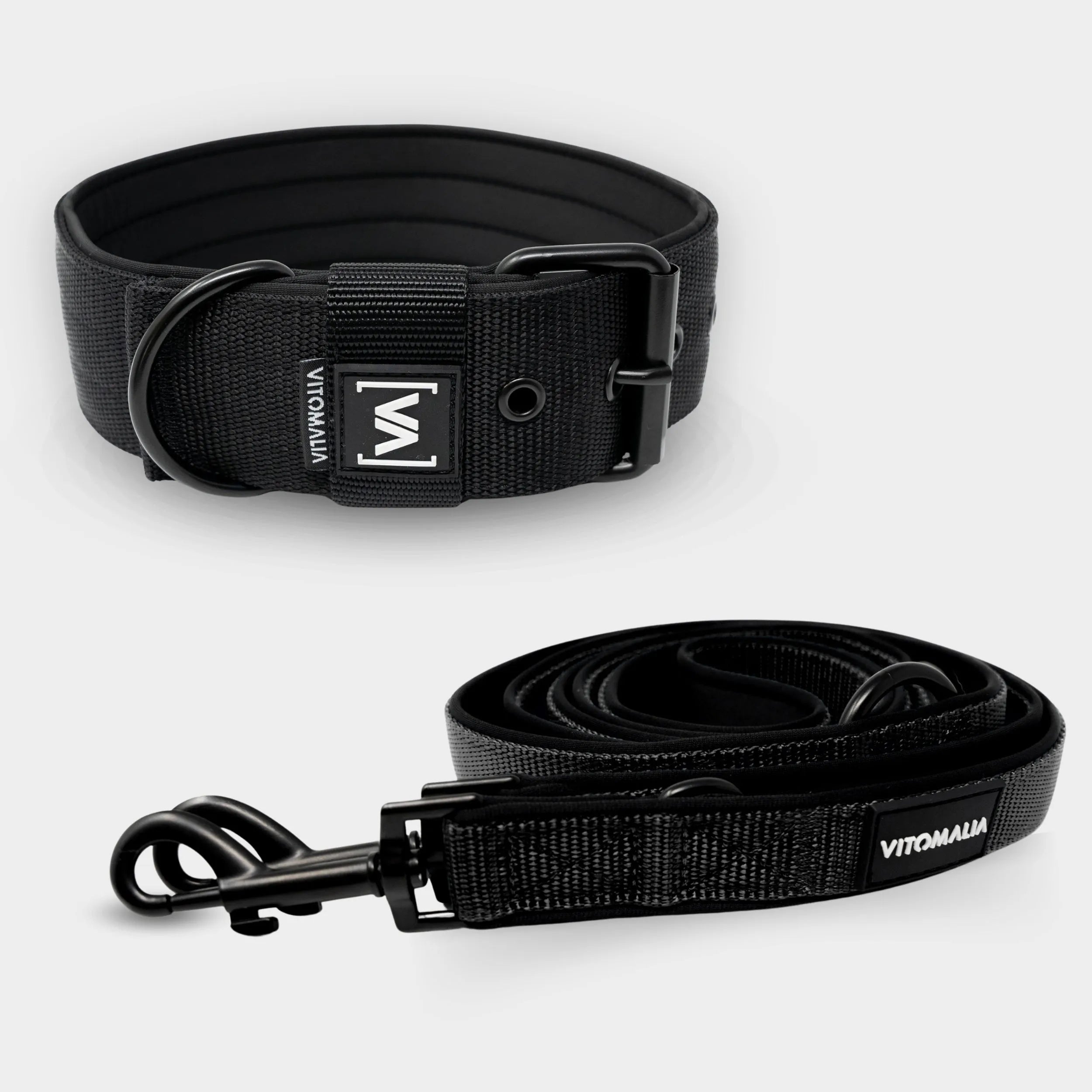 Bundle Classic Nero Edition Black Set - Collar + 2.2m triple adjustable Dog Leash