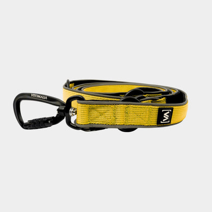 Correa para perro ligera y ajustable con mosquetón de seguridad amarillo