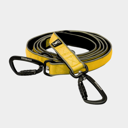 Correa para perro ligera y ajustable con mosquetón de seguridad amarillo